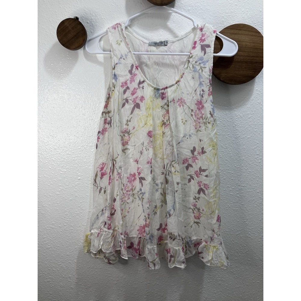 Tendenze Italian Silk Floral Ruffle Sleeveless Top Size M Fairycore Romantic